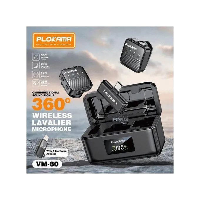 PLOKAMA VM80 Wireless Lavalier Microphone Set – Clear Voice for Vlogging, Interviews & Live Streaming