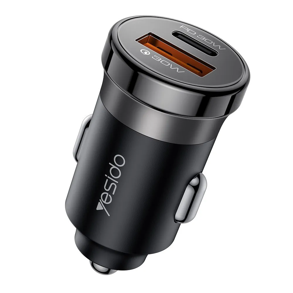 Yesido Y72 30W Dual-Port Car Charger, USB-A + USB-C with Type-C to Type-C Cable