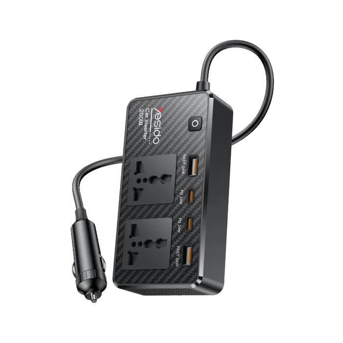 YESIDO VC07 12V To 200V Incependent Switch Multiple Protections USB QC3.0+TC PD Fast Charging Car Inverter