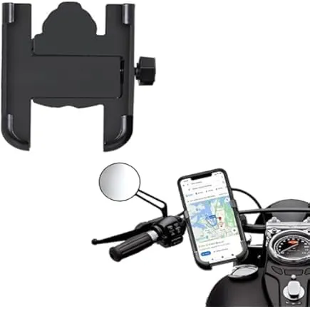 Metal Phone Holder C2 (Almmonium) Mirror Mount for Motorcycle and Scooter Motorcycles - Rotatable - Firmly Mounted
