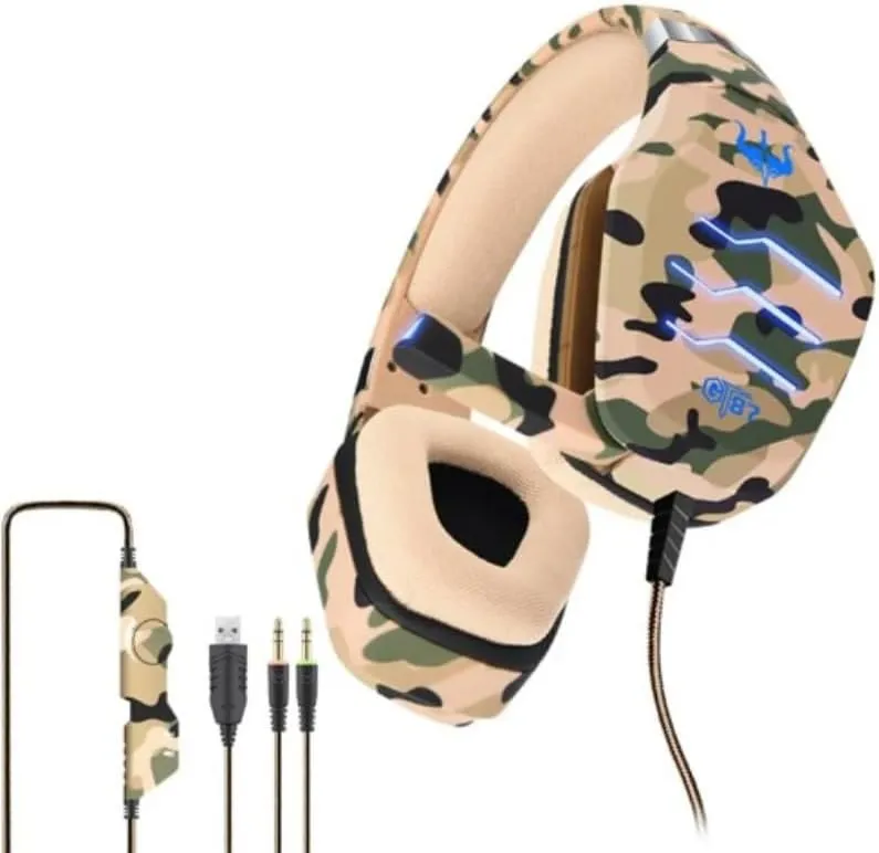 Ovleng GT-87 Wired Over-Ear E-Sport Ultimate Gaming Headset with Immersive Sound Noise Canselling Mic Comfortable Earmuffs&Practical Performance Compatible Various Of PC PUBG&Laptop-Camouflage Yellow