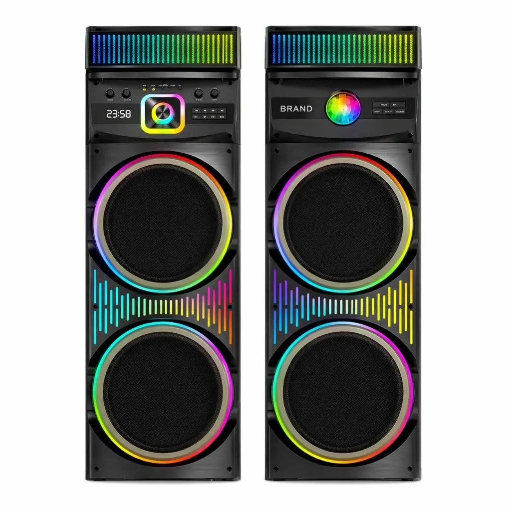 LAVA ST-1235-D Dual 12 Inch RGB LED Tower Speaker 50W with Wireless Microphone