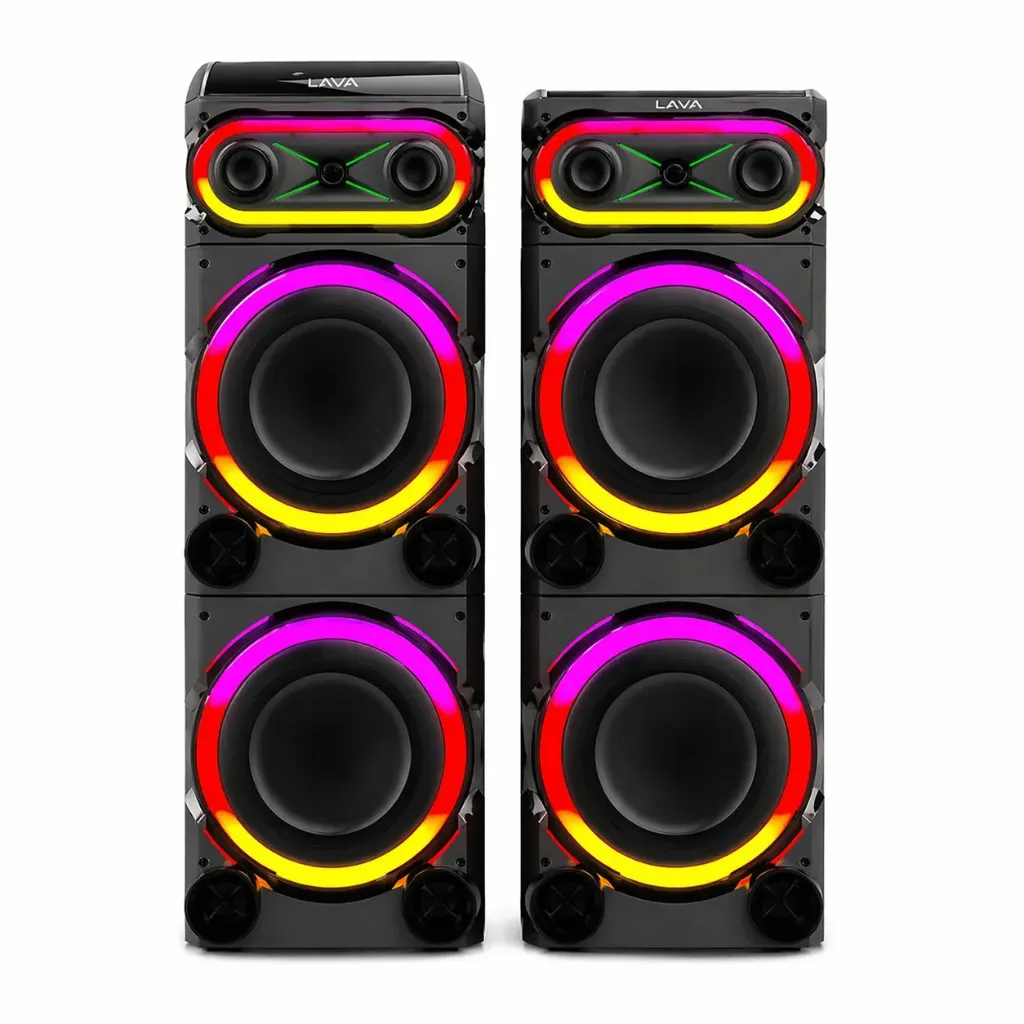 LAVA ST-1240-D Dual 12 Inch RGB Tower Speaker 50W with Wireless Microphone