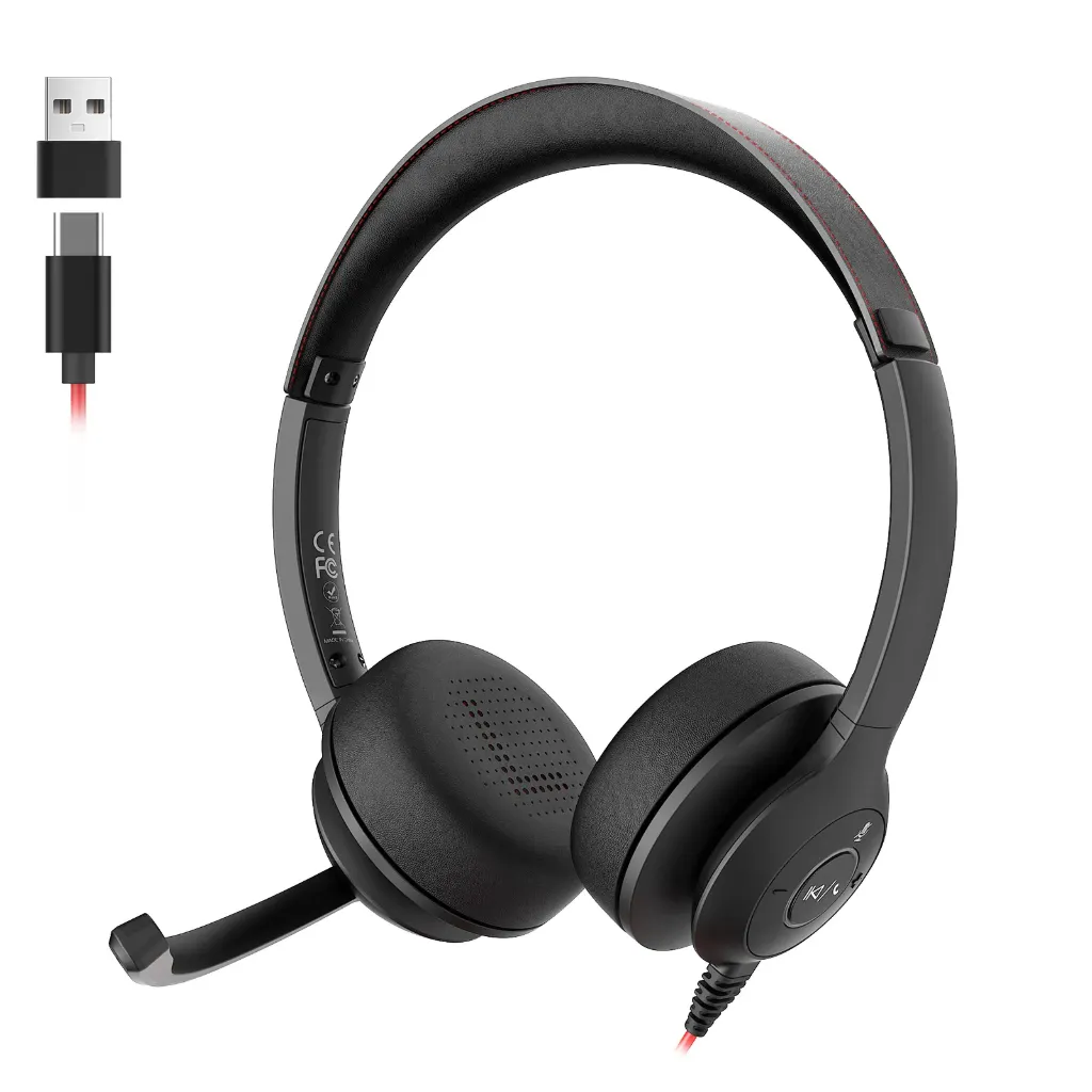 ONIKUMA X37 Professional Wired Computer Headset with Noise Cancelling Microphone, HD Clear Audio, Adjustable Metal Headband and Comfortable Over-Ear Design with USB & Type-C Connectivity for Call Center and Office Use -Black