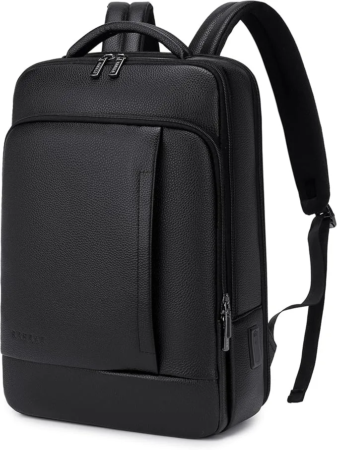 Rahala RAL5609-1 Leather Laptop Backpack Business Travel Backpack with USB Charging Port, Multi-Compartment Organizer for 15.6 Laptop & Accessories, Water-Resistant Backpack for Men & Women - RAL5609-1-Black