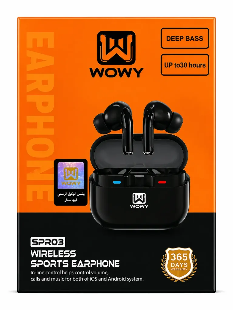 WOWY SPRO3 Wireless Sports Earphone with Deep Bass, Type-C Charging & Up to 30 Hours Battery - Black