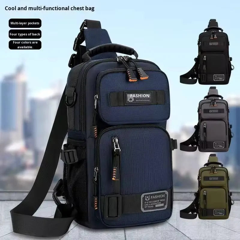 A$A 9961 Multi-Functional Tactical Chest Bag with Multi-Layer Pockets, Adjustable Shoulder Strap & Side Bottle Pocket - Black / Blue / Gray / Green