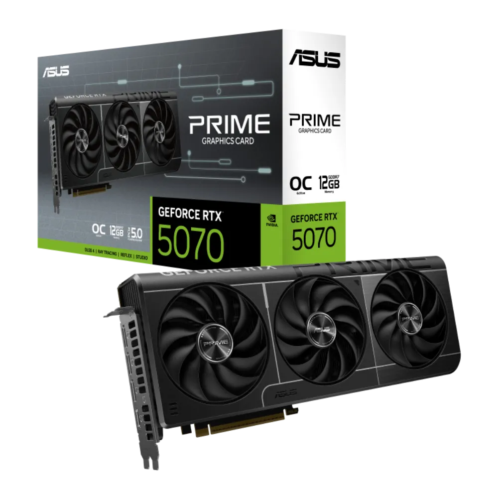 ASUS Prime GeForce RTX 5070 OC Edition 12GB GDDR7 – SFF-Ready, NVIDIA Blackwell Architecture, DLSS 4, Axial-tech Fans, Phase-change Thermal Pad, 0dB Technology, Dual BIOS, Dual-Ball Fan Bearings, Auto-Extreme Manufacturing