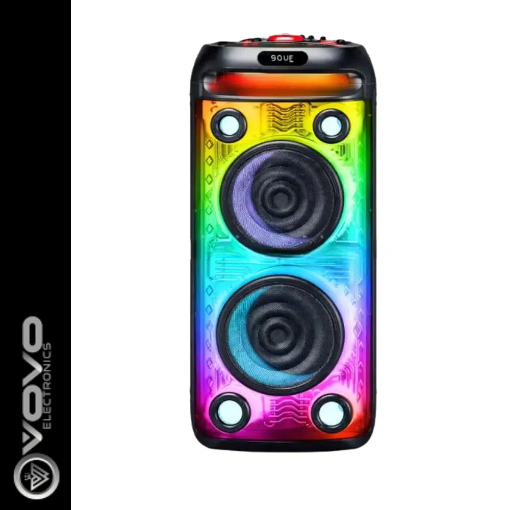 VOVO V-2880 Dual 8-inch Party Speakers, 50W Power, Bluetooth, TWS, FM Radio, MP3, TF Card, with Wireless Microphone and Remote