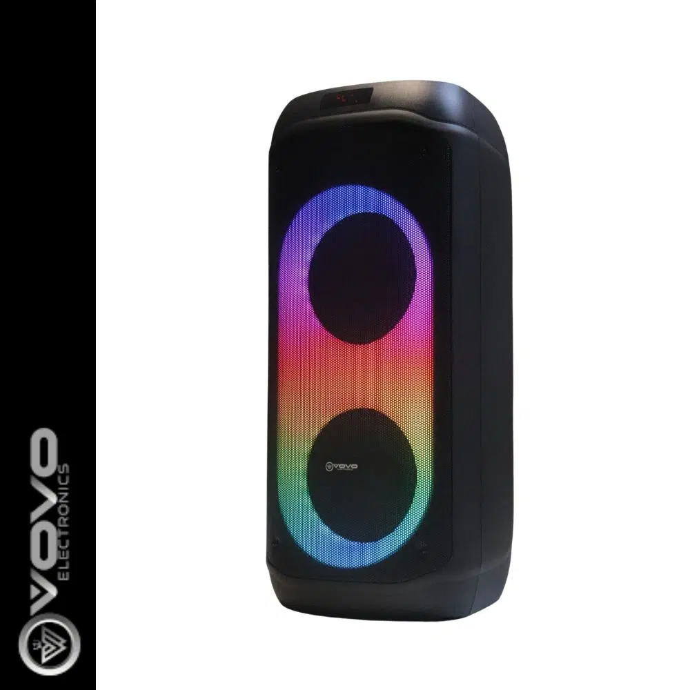VOVO V-2895 Dual 8″ Party Speakers with Trolley – 60W, Bluetooth, TWS, FM, MP3, TF Card, Microphone and Remote