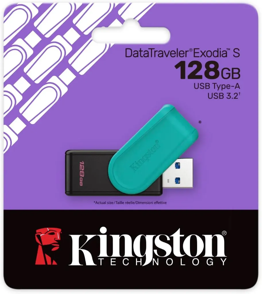 Kingston DataTraveler Exodia S USB Stick - 128GB - USB 3.2 Gen 1 - USB Type A - Black/Turquoise - DTXS/128GB