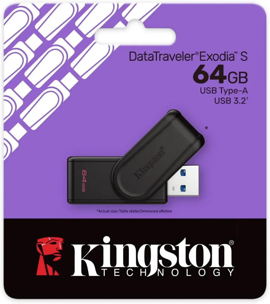 Kingston DataTraveler Exodia S USB Stick - 64GB - USB 3.2 Gen 1 - USB Type A - Black/Black - DTXS/64GB