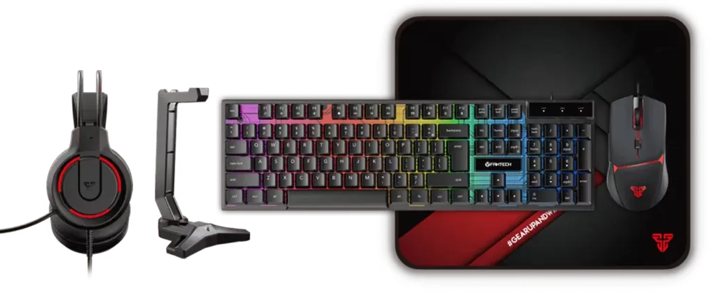 Fantech P51 5in1 Power Bundle Set Gaming Keyboard, Mouse, Headset, Mousepad, Headphone Stand - BLACK