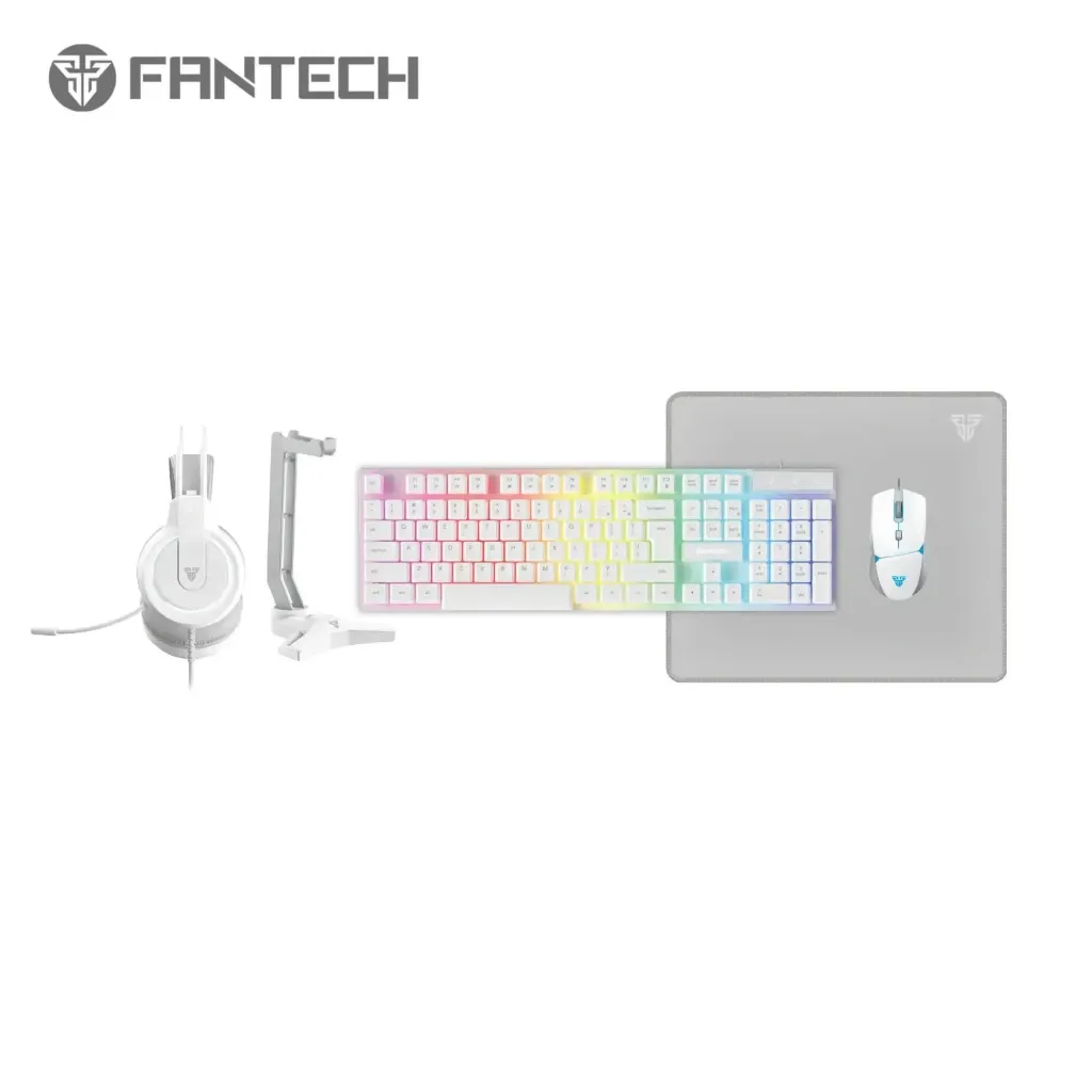Fantech P51 5in1 Power Bundle Set Gaming Keyboard, Mouse, Headset, Mousepad, Headphone Stand - WHITE