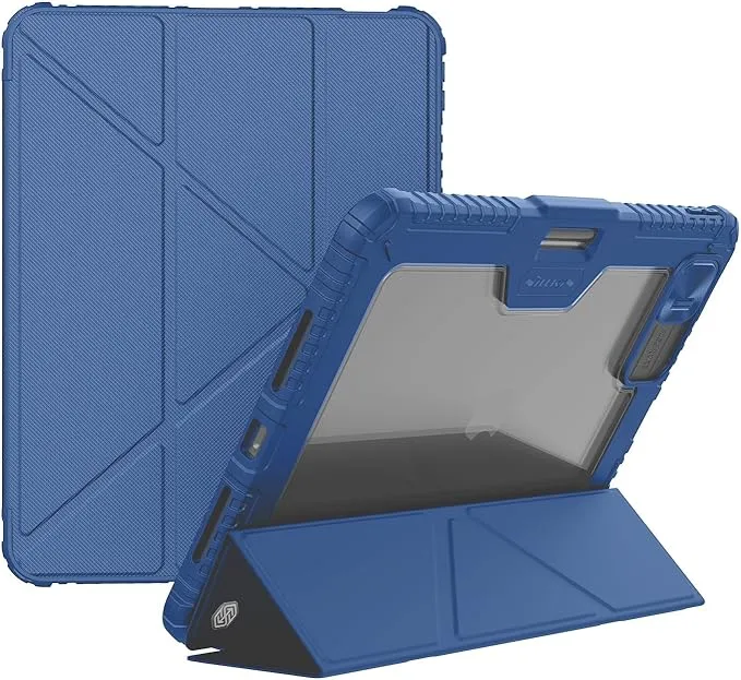 Nillkin Bumper Pro PU Leather Case Designed For Apple iPad Pro 11 2024, Pen Holder/Shockproof Cover/Multi Angle Folding Style/Rear Camera Slide Cover - Blue