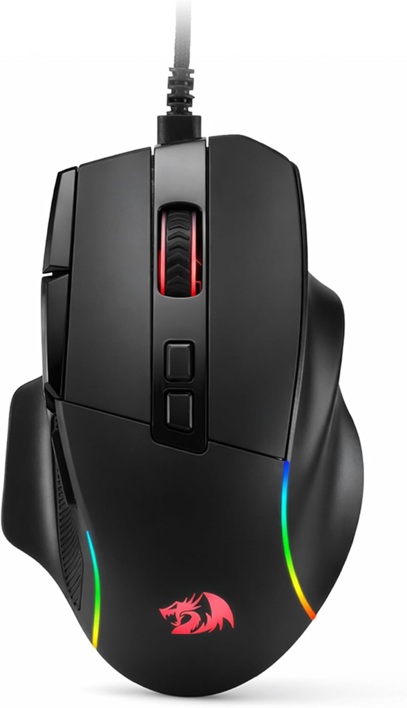 Redragon M925 Wired Gaming Mouse, 24,000 Max DPI Optical Gaming Mouse with 10 Programmable Buttons, Ergonomic Natural Grip Build, Software Supports DIY Keybinds & DPI, Black
