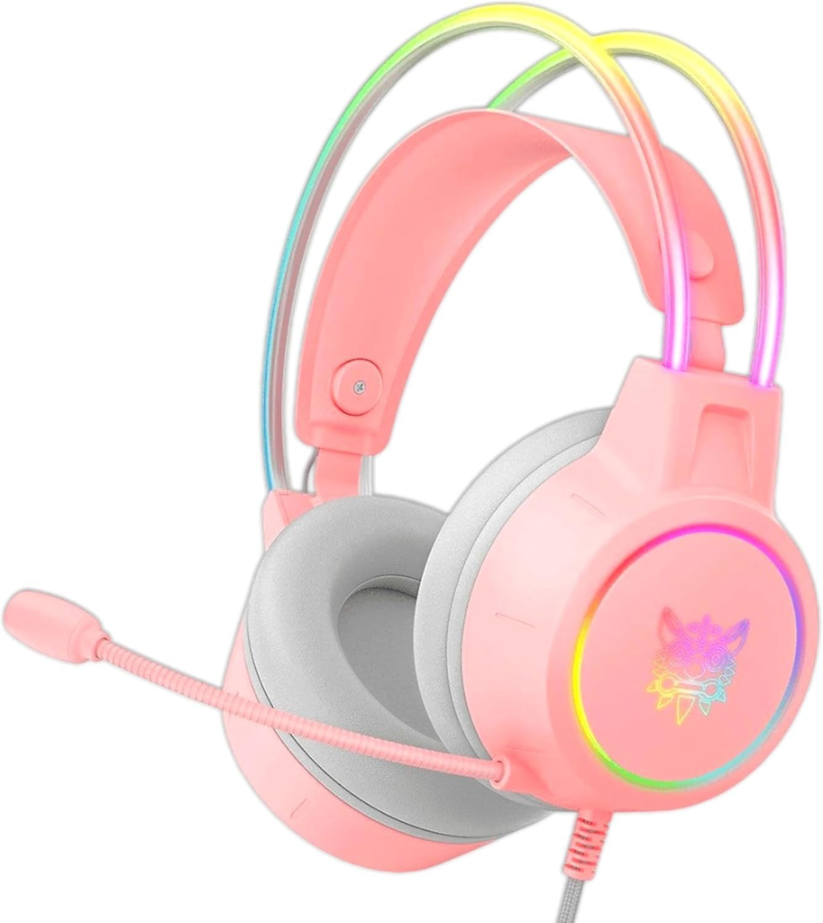 ONEKUMA X15 Pro Wired Gaming Headset Pink | 50mm Graphene Drivers | Double-Head Beam | RGB | Noise Canceling Mic | 3.5mm | PC