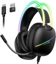 ONIKUMA X33 Gaming Headset with Microphone – Over-Ear Wired Headphones, Surround Sound, Noise Cancelling Mic, LED Light, Comfortable Earpads, for PC, PS5, PS4, Xbox, Laptop (Black)