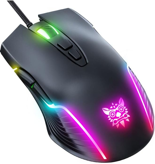 Onkuma CW905 Wired RGB Gaming Mouse, Adjustable 6400 DPI, 7-Button Optical, Ergonomic Symmetrical Design, Anti-Fingerprint & Sweat Resistant, Customizable RGB Backlight