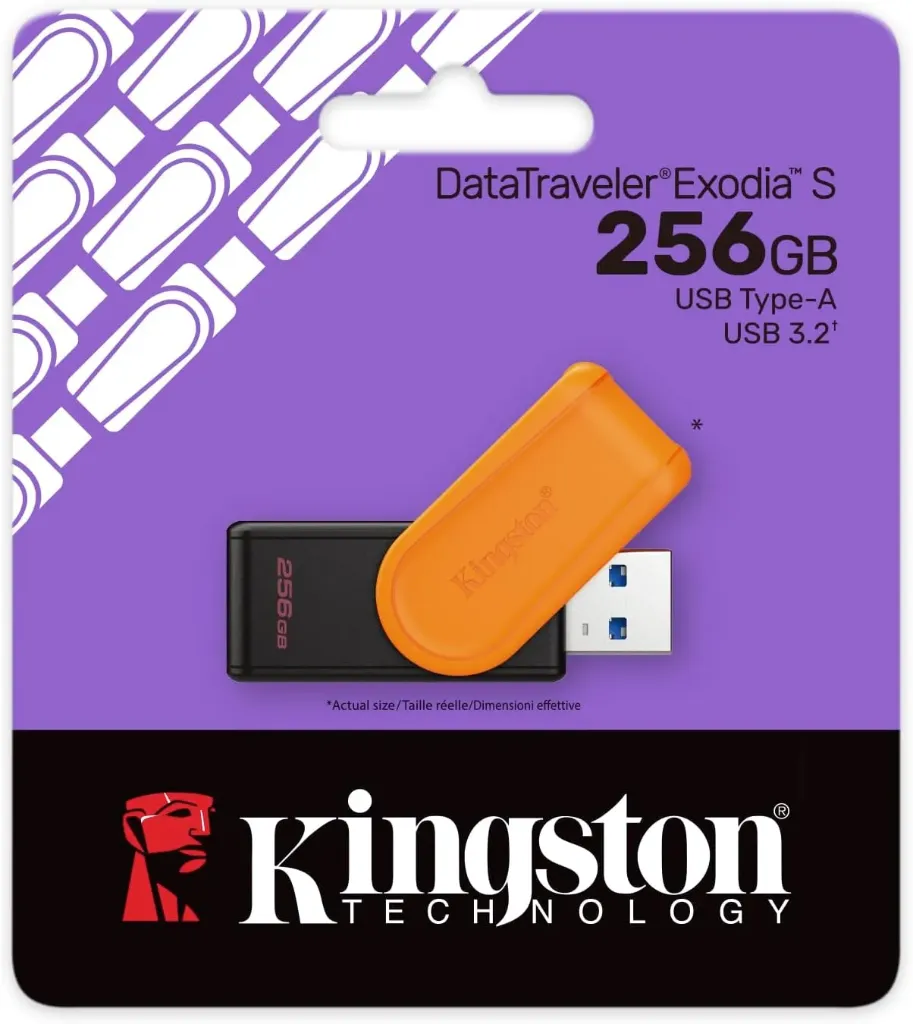 Kingston DataTraveler Exodia S USB Stick - 256GB - USB 3.0 Gen 1 - USB Type A - Black/Orange