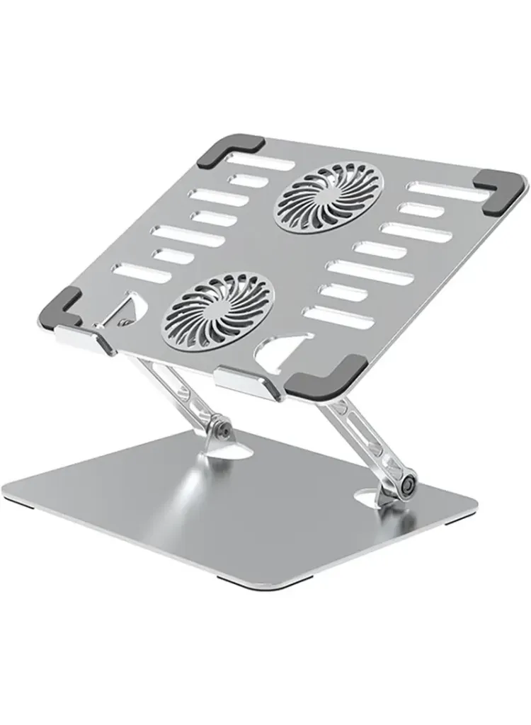 Aluminum Laptop Stand with 2 Cooling Fans – Foldable, USB Connection, Adjustable Height for Laptops Up to 17 Inch