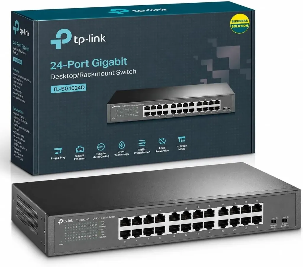 TP-Link TL-SG1024D 10/100/1000Mbps 24-Port Gigabit 13-inch Desktop/ Rackmountable Switch, 48Gbps Capacity Black
