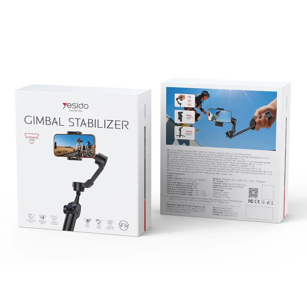 Yesido SF32 Pro Telescopic 3-Axis Gimbal Selfie Stick with AI Module(Black)
