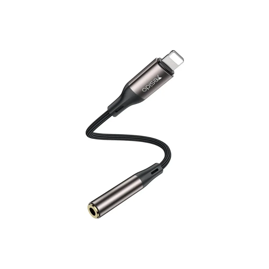 Yesido YAU45 Lightning to 3.5mm Headphone Jack Adapter (1m), Heavy-Duty Braided Aux Audio Cable Dongle with Aluminum Connectors for iPhone 14/13/12/11/X/8/7/iPad
