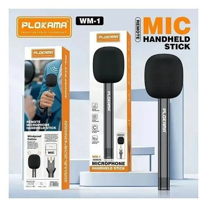 PLOKAMA WM-1MIC Handheld Stick Professional Wireless Mic for Recording, Podcast, TikTok & Content Creation - Black