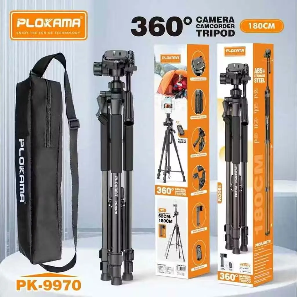 plokama PK 9970 Video Camera Tripod 360 Degree Up to 180cm for Professional Photography Sessions Content Creators Video Compatible with Mobile Phones and Cameras with Bluetooth