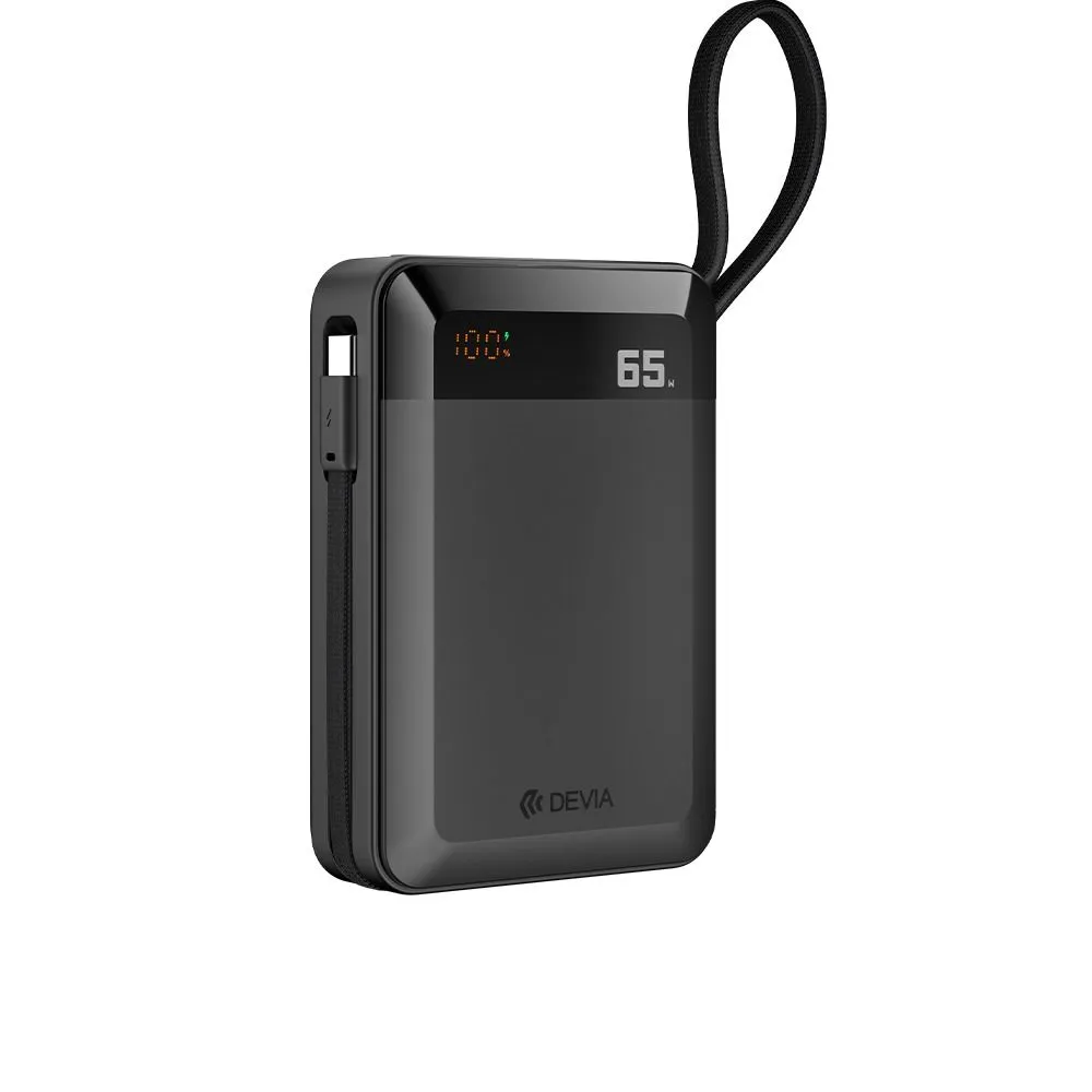 Devia A216 Ultra 4 Power Bank 20000 mAh 65W Built-in Cable & Digital Display - Black