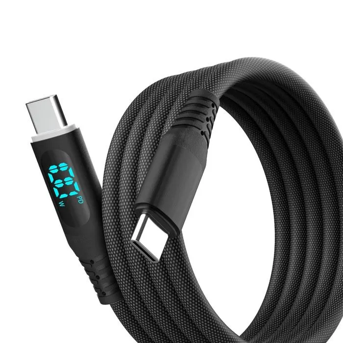 Magnetic PD Fast Charging Cable with Digital Screen 100W - 1 Meter - Black