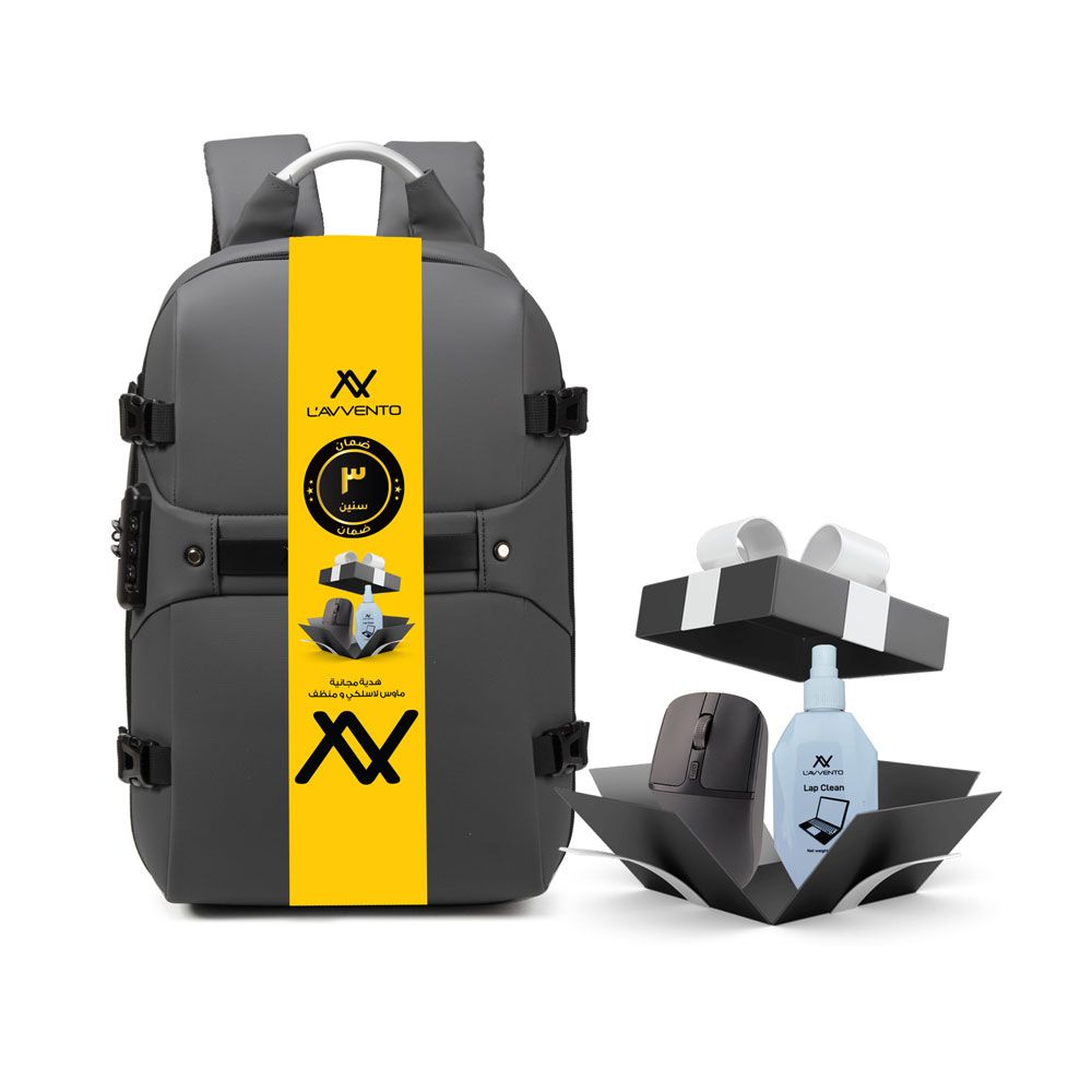 [BGV05] L'AVVENTO (BGV05) Daily Backpack Anti-Theft Backpack fit up to 15.6” High -Density Nylon Water-Resistant, Polyester Bundle with Cleaner Set And Mouse- Gray
