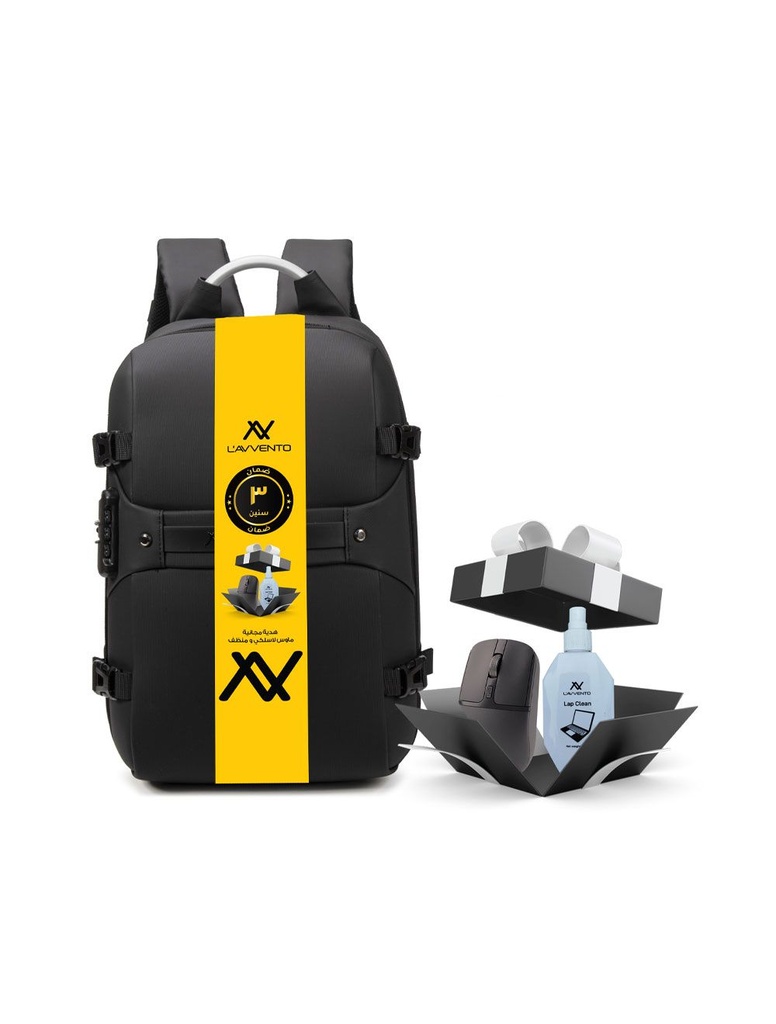 [BGV06] L'AVVENTO (BGV06) Daily Backpack Anti-Theft Backpack fit up to 15.6” High -Density Nylon Water-Resistant Polyester Bundle with Cleaner set And Mouse - Black