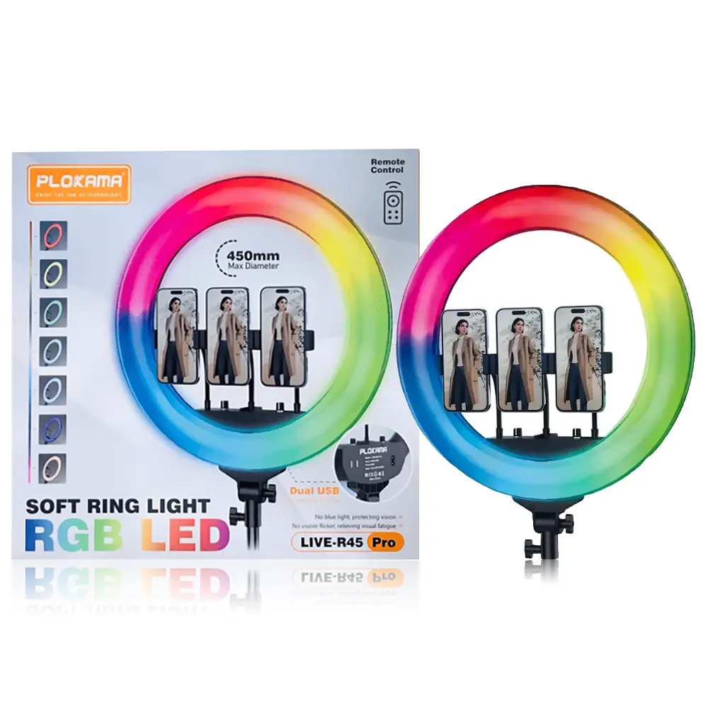 PLOKAMA Live R45 Pro 45cm RGB LED Ring Light – Black