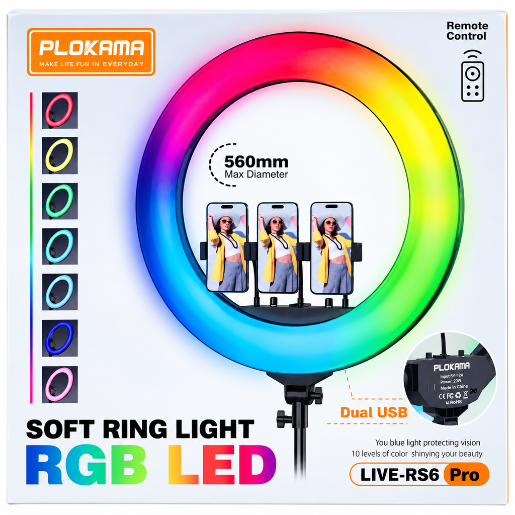Plo-kama R56 Pro Soft LED - 360° Rotating Pan Tilt, Non-Slip Design, Wireless Remote Control, Eye Protection, Adjustable Brightness & Color Temperature