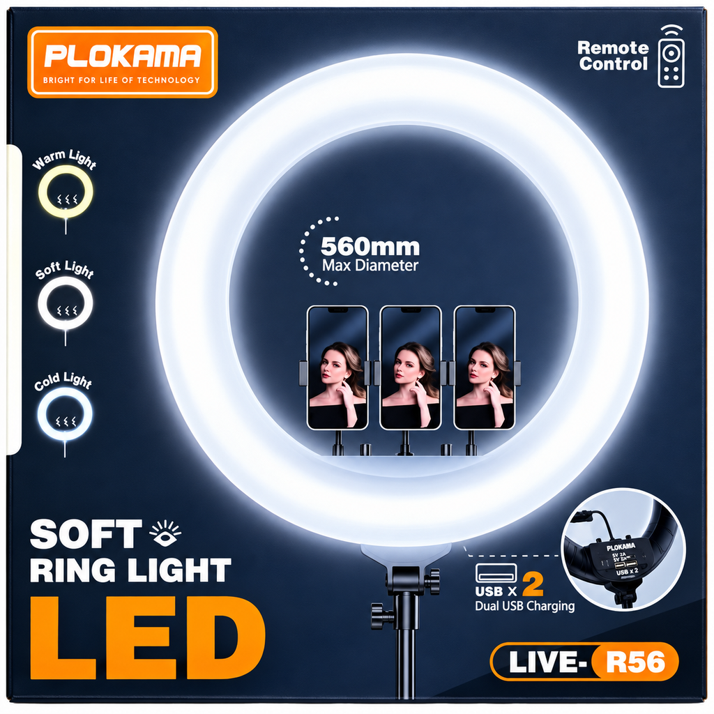 Plo-kama Live-R56 56CM with Stand & Adjustable Color T Video Shooting, Portrait, Vlog, Selfie (usually between 3000K and 6500K) Makeup Light for You-Tub.e