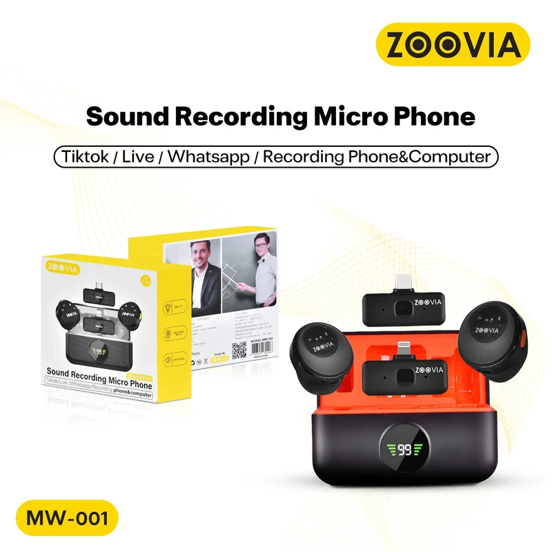ZOOVIA MW-001 | Dual Wireless Sound Recording Microphone with Digital Charging Case