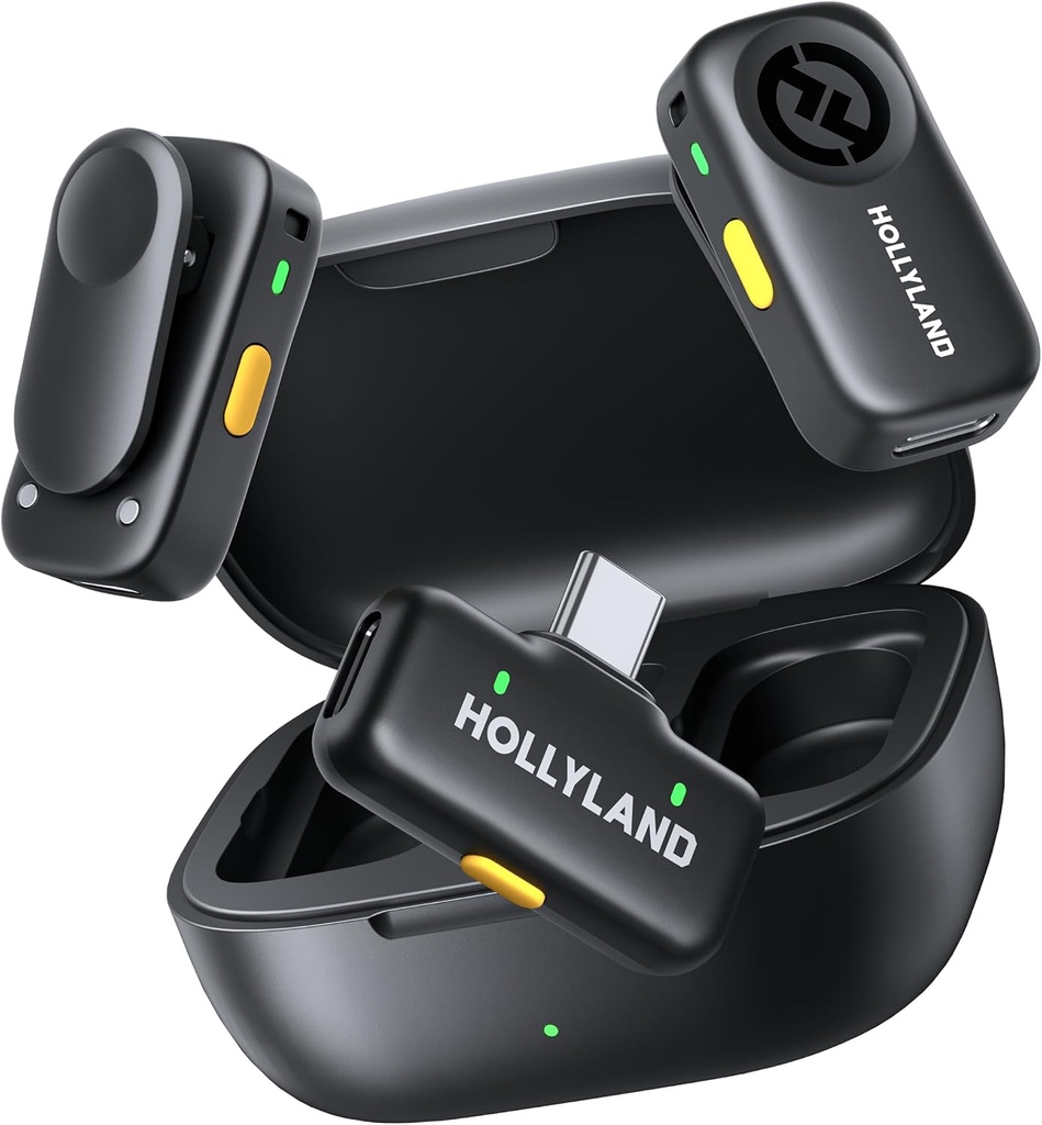 Hollyland LARK A2(2TX+1RX+Charging Case) Wireless Microphone, AI Auto-Limit, Pulg & Play, 42H Use, Detail-Rich Audio, AI Noise Cancellation