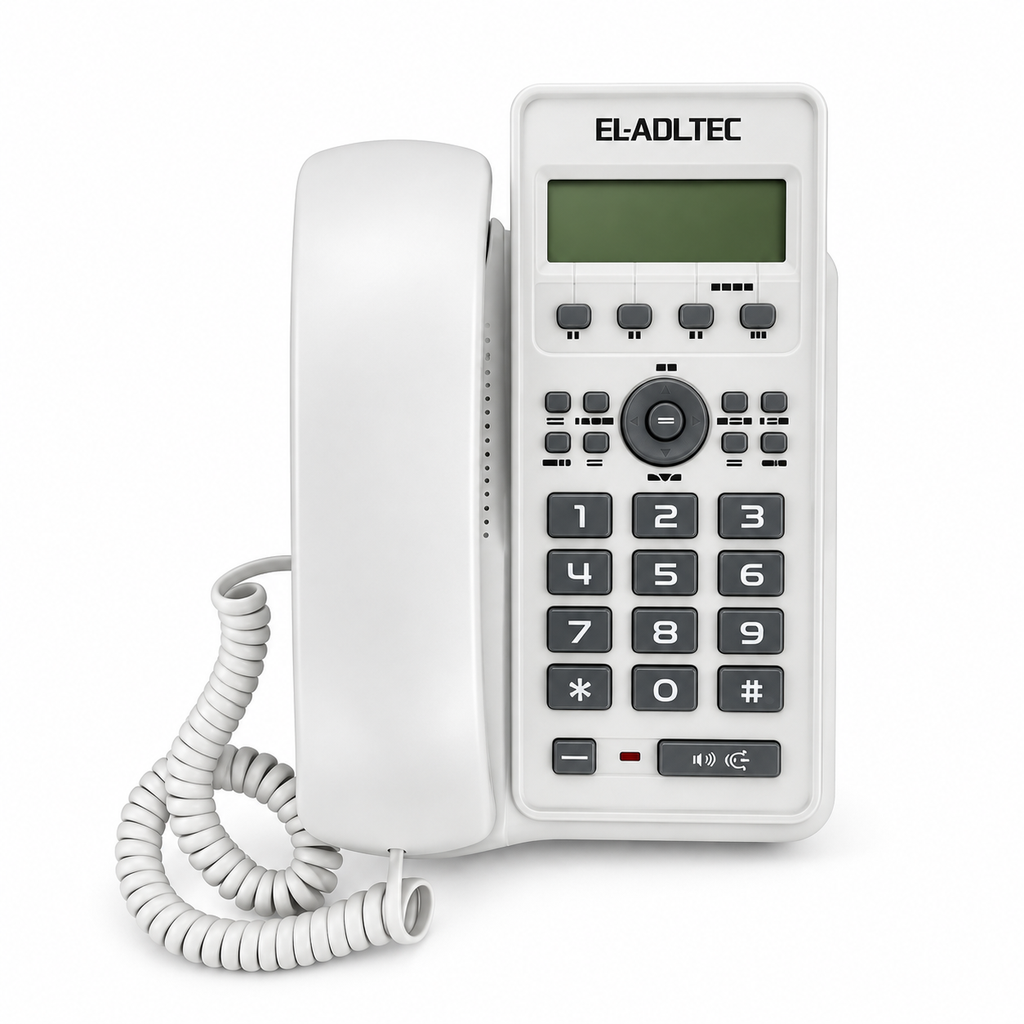 هاتف أرضي سلكي EL-ADL TEC 999BE بشاشة وإظهار رقم المتصل – أبيض