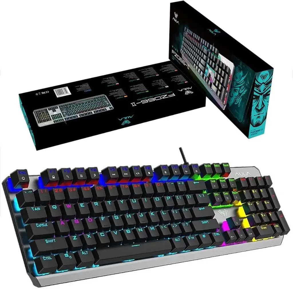 Aula - F2066-II Wind Mechanical Gaming Keyboard - Blue Switches - Arabic & English Keys,Black 