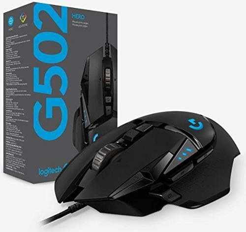 Logitech G502 HERO High Performance Wired Gaming Mouse, HERO 25K Sensor, 25,600 DPI, RGB, Adjustable Weights, 11 Programmable Buttons, On-Board Memory, PC/Mac - Black 