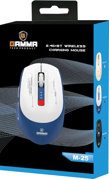 Wireless, Bluetooth Mouse Gamma, Rechargeable, Blue White1000 DPI, Multi Color, M-25- Blue White