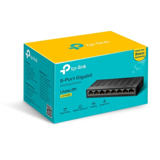 مبدّل شبكة TP-Link LS1008G، أسود، 8 منافذ