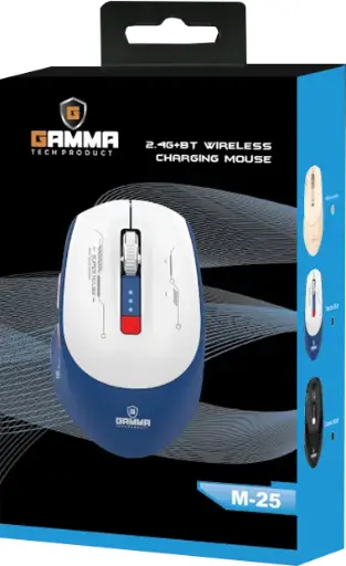 Wireless, Bluetooth Mouse Gamma, Rechargeable, Blue White1000 DPI, Multi Color, M-25- Blue White