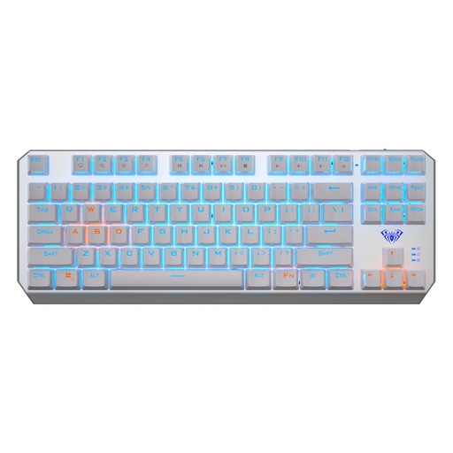 Aula F3087 Mechanical Gaming Keyboard with Rainbow Backlit LED - BLUE Switches, Arabic/English(( COLOR WHITE)) 