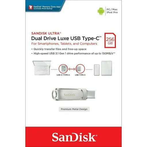 SanDisk 256GB Ultra Dual Drive Luxe USB Type-C Flash Drive SDDDC4-256G-G46