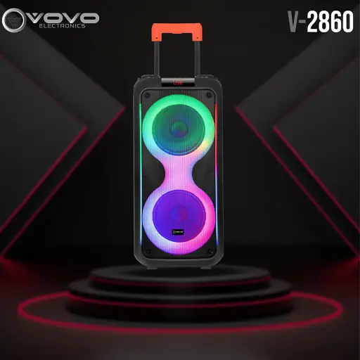 سبيكر حفلات محمول VOVO V-2860 دبل 8 بوصة RGB