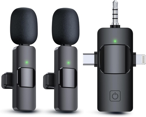 Wireless Lavalier 3*1 Microphones for iPhone, iPad, Android, Camera, USB-C Microphone, 7-Hour Battery, Mini Microphone with Noise Reduction for Video Recording, Vlog, YouTube, TikTok 