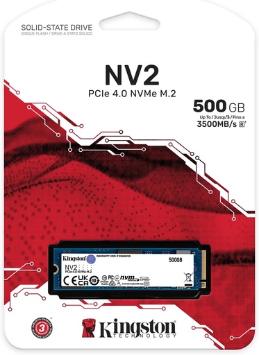 قرص Kingston NV2 SSD بسعة 500 جيجابايت وM.2 2280 NVMe PCIe 4.0